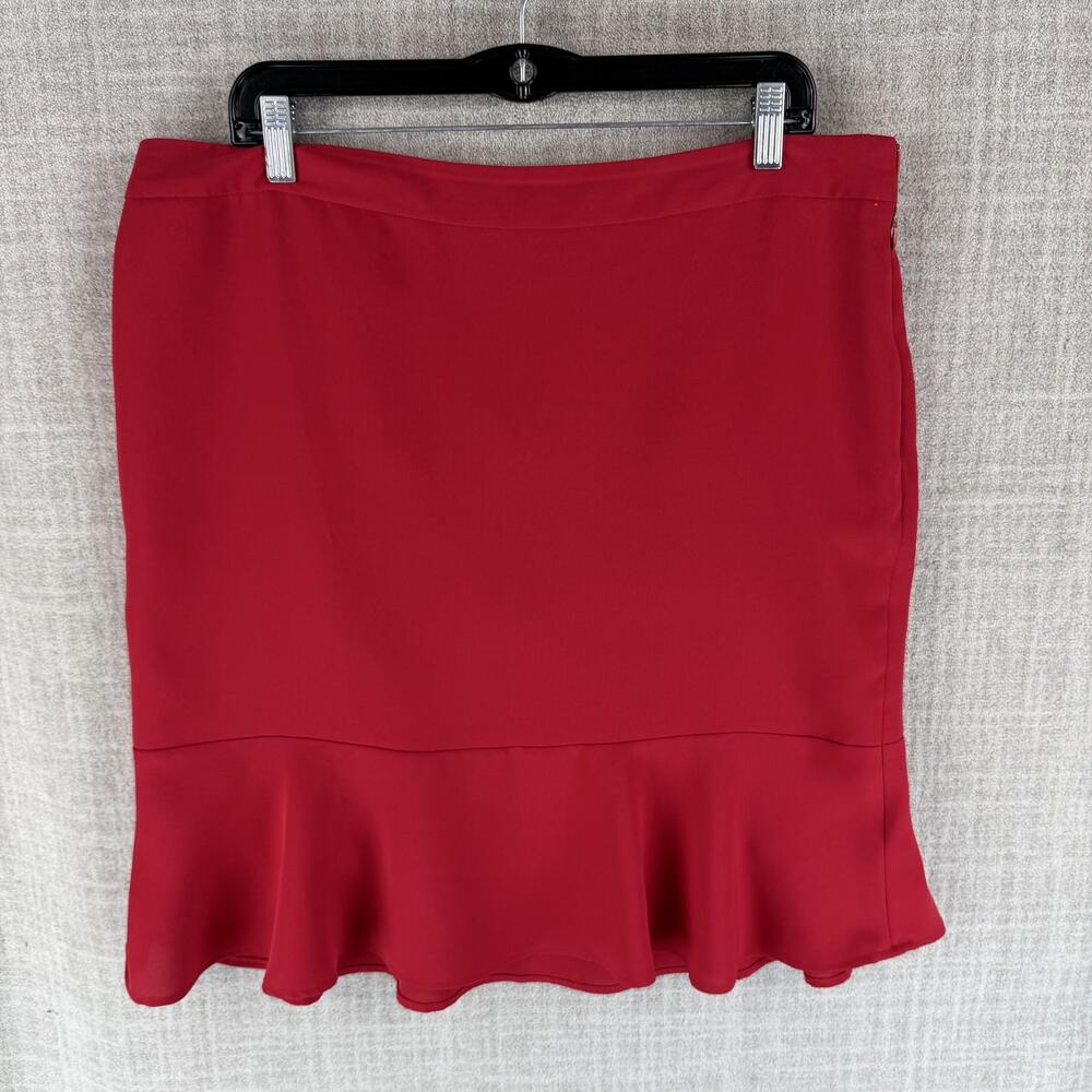 Liz Claiborne Skirt Womens 14 Red Trumpet Knee Length Ruffle Zip Microfiber